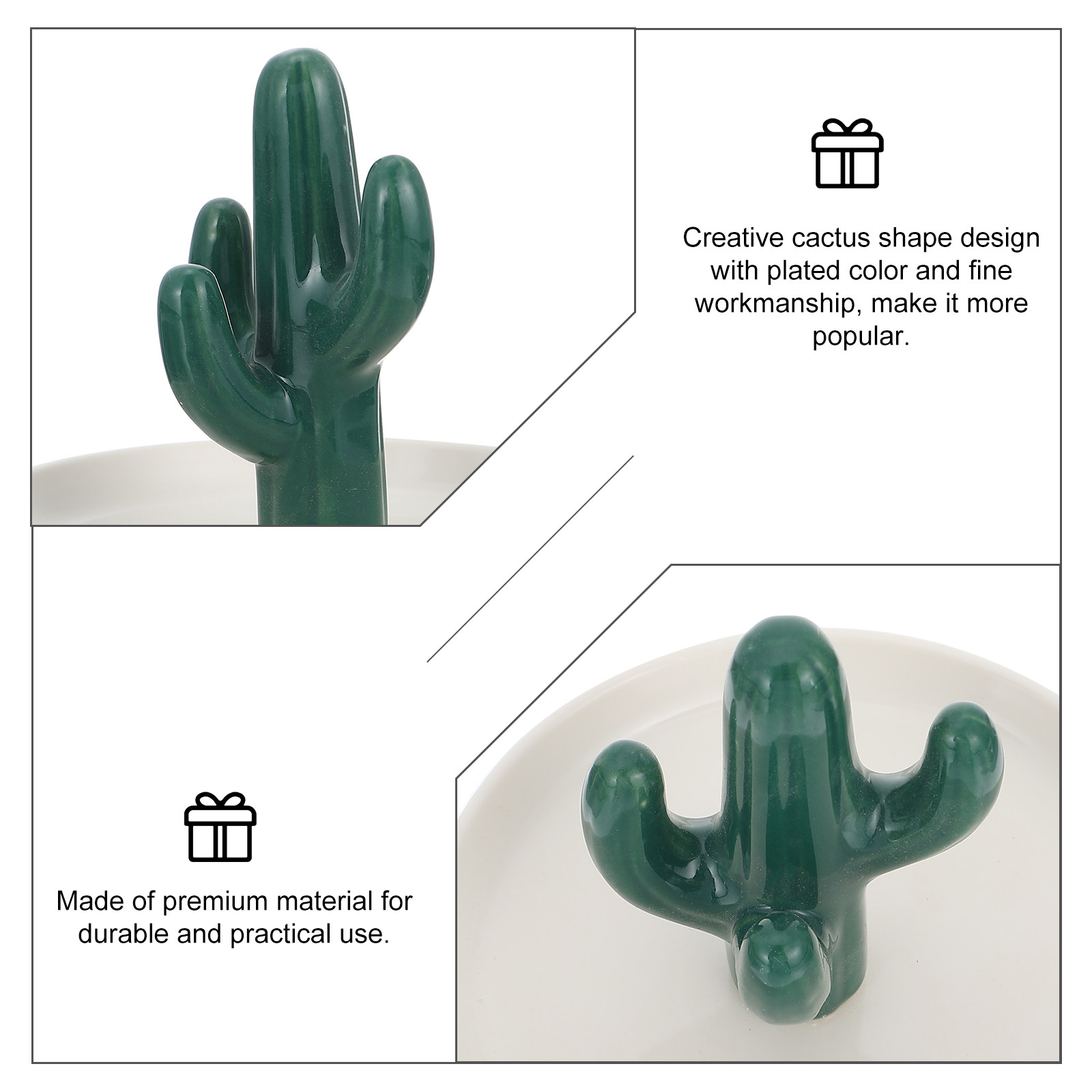 Home Bathroom Organizer - 1 ชิ้น จานเซรามิกคุณภาพสูงลายกระบองเพชร สำหรับจัดเก็บเครื่องประดับ แหวน ต่างหู
