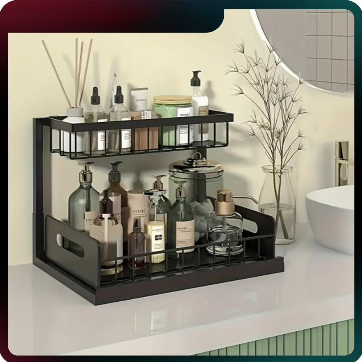 Home Bathroom Organizer - ชั้นวางของใต้ซิงค์แบบดึงออกได้สำหรับงานหนัก ชั้นวางของโลหะแบบลิ้นชักเลื่อน ประหยัดพื้นที่สำหรับห้องครัว ห้องน้ำ ตู้เก็บของ ตู้กับข้าว