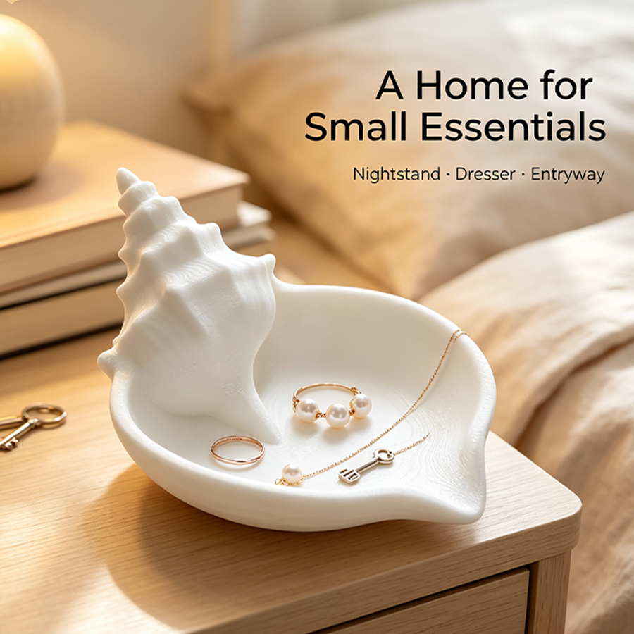 Home Essentials Bathroom Storage - ถาดใส่เครื่องประดับทรงเปลือกหอยสีขาวด้านสไตล์นอร์ดิก, ถาดเก็บของทรงเปลือกหอยสไตล์ทะเลที่สร้างสรรค์, จานใส่เครื่องประดับ, ที่เก็บและจัดแสดงแหวน, ต่างหู, สร้อยคอ,