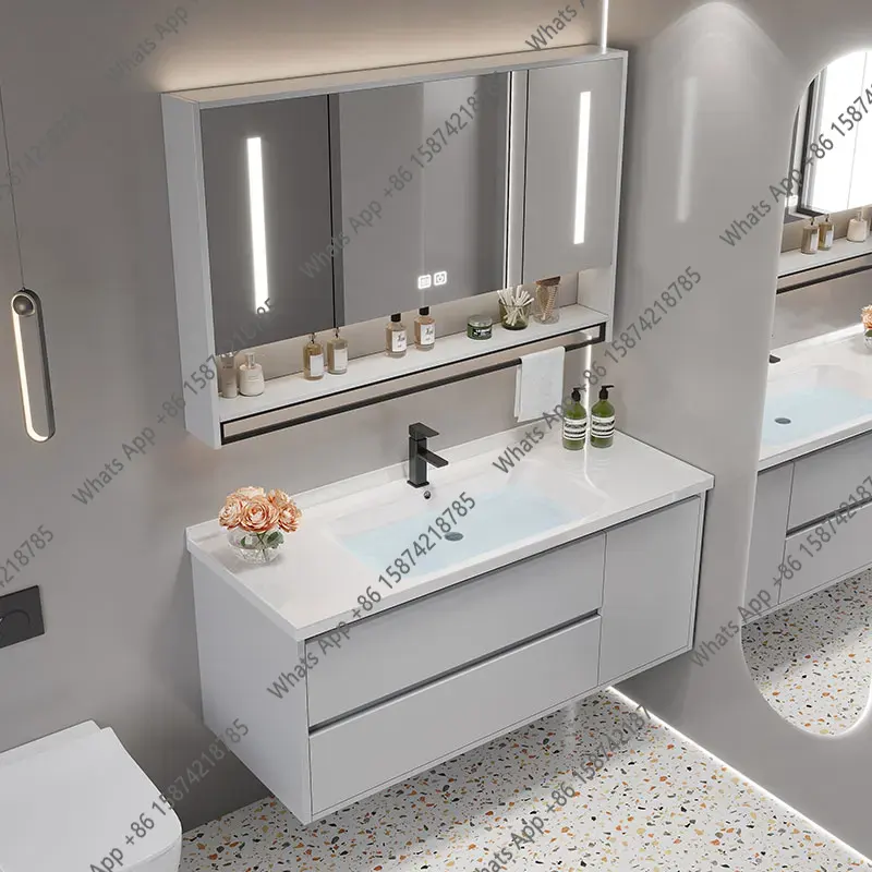Home Bathroom Vanity Combo - ตู้ห้องน้ำวินเทจแบบมีฉากกั้น ตู้ห้องน้ำสีขาว ตู้ห้องน้ำพร้อมกระจก ตู้เก็บของในห้องน้ำ เฟอร์นิเจอร์บ้าน