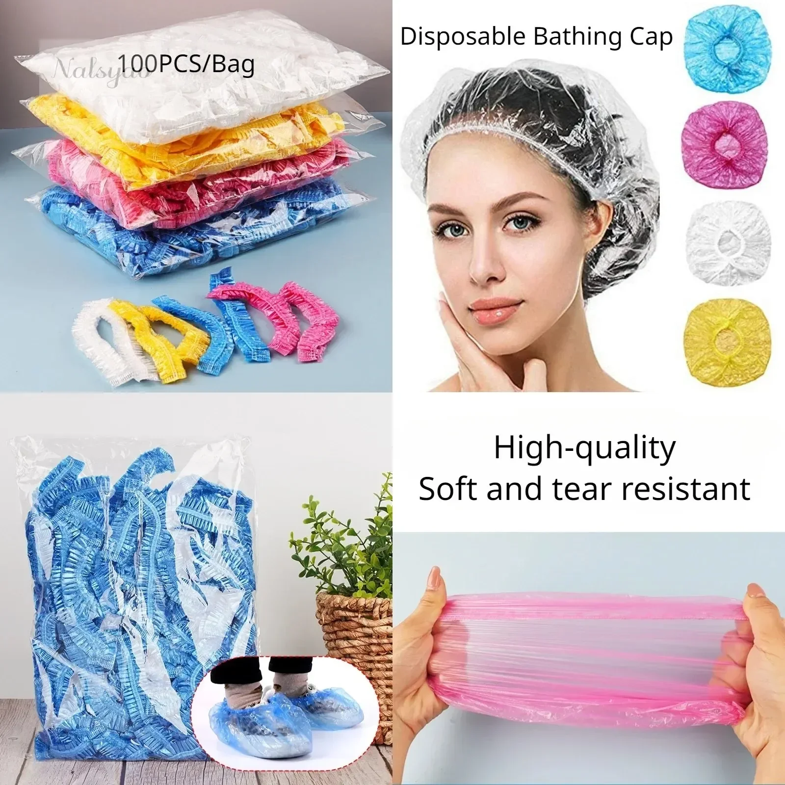 Home Essentials Bathroom Storage - หมวกคลุมผมอาบน้ำแบบใช้แล้วทิ้ง โปร่งใส กันน้ำ สำหรับซาวน่า ห้องน้ำ บ้าน
